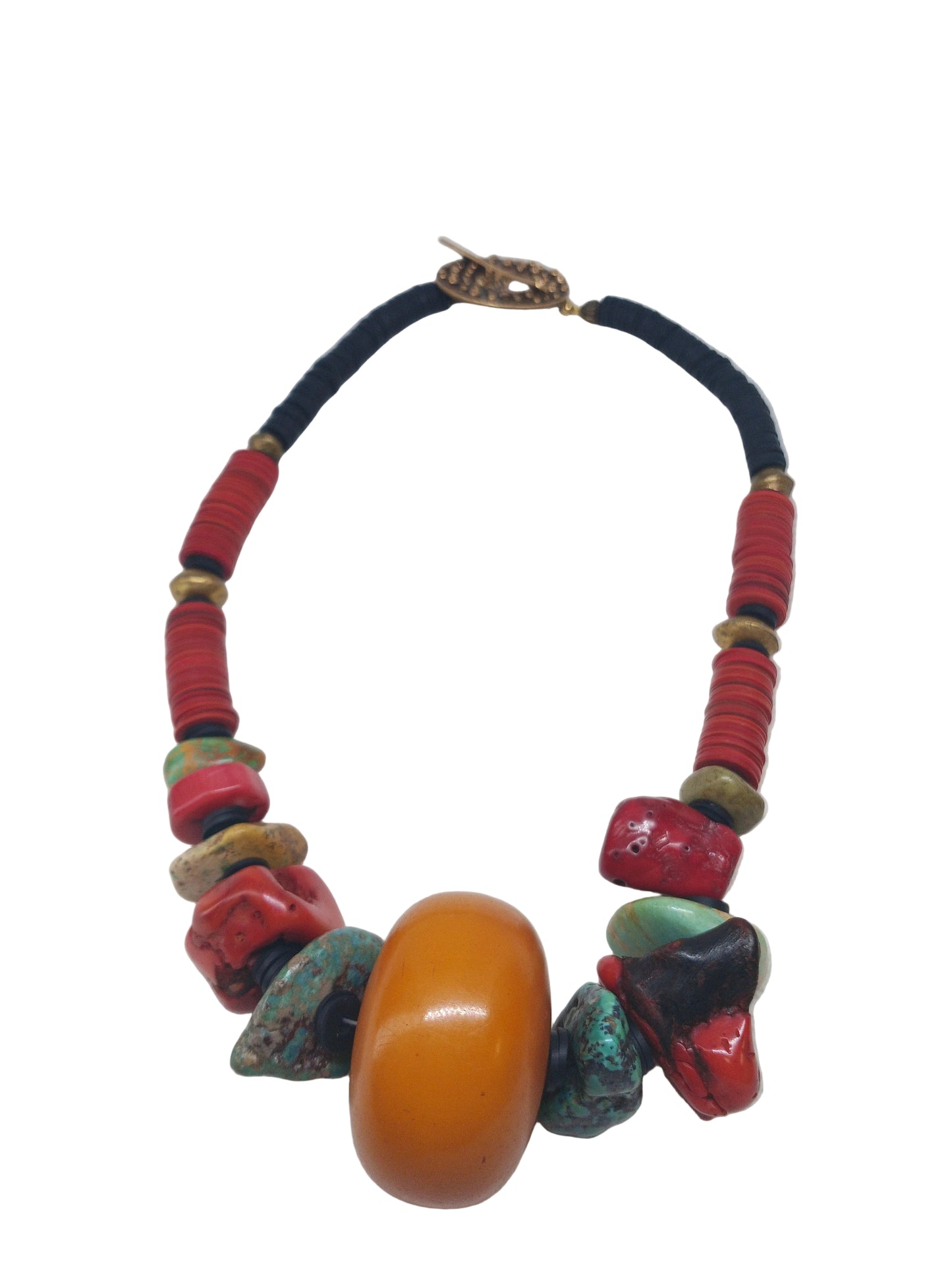 Tribal Amber & Coral Statement Necklace