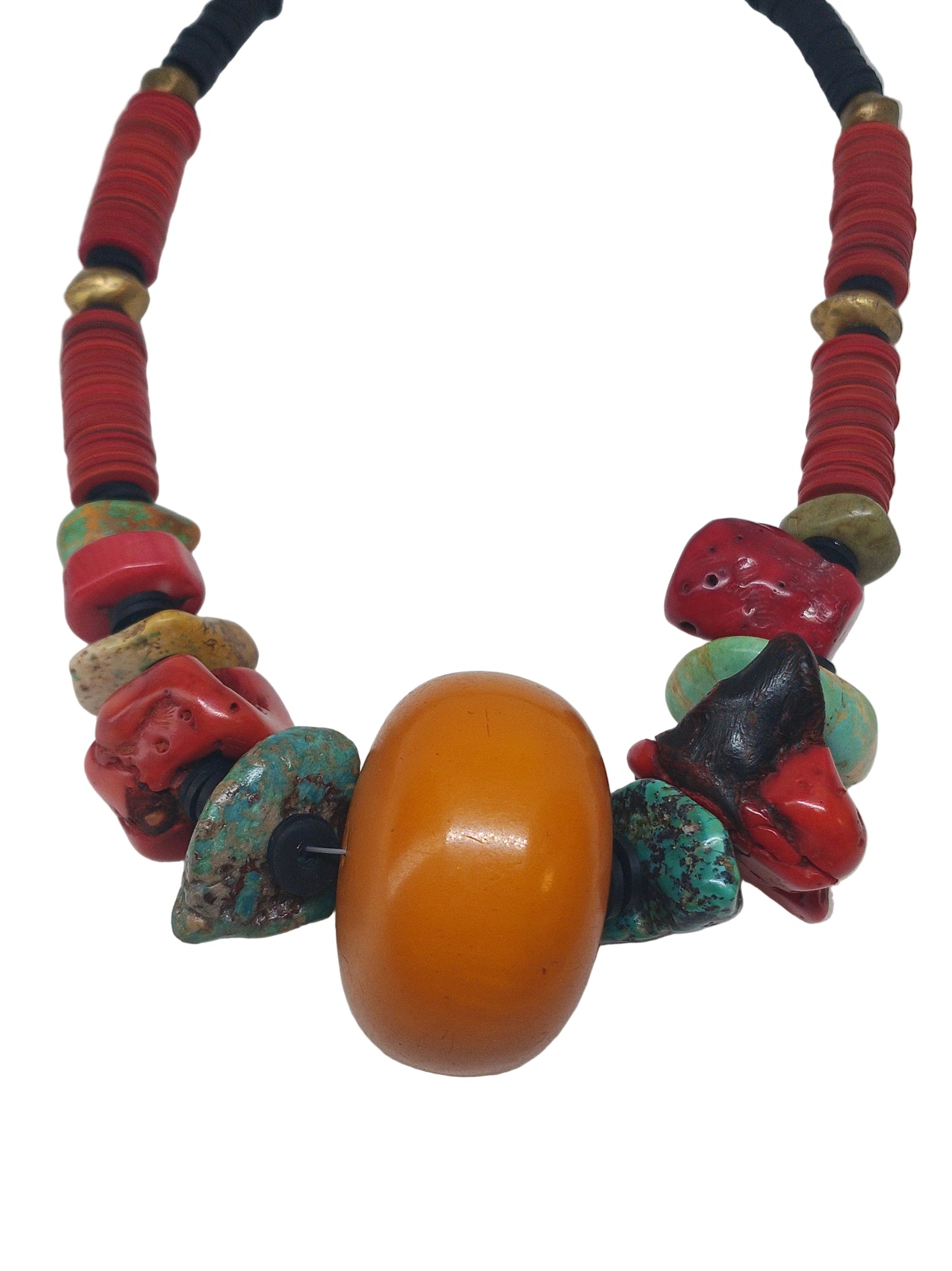 Tribal Amber & Coral Statement Necklace