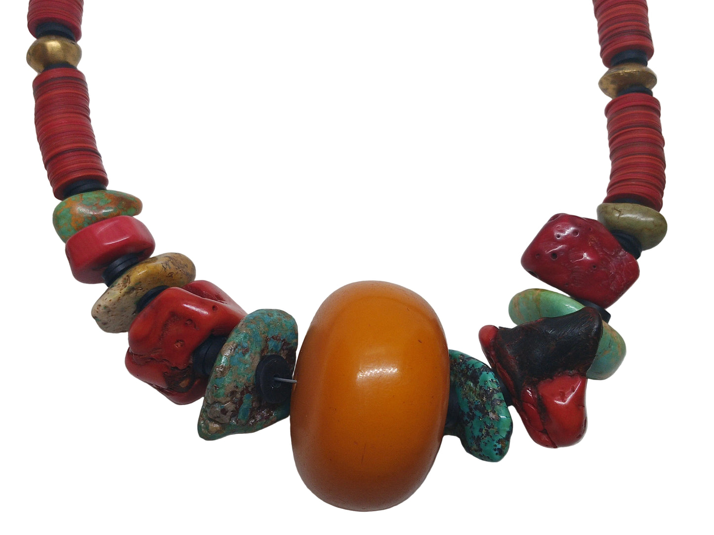 Tribal Amber & Coral Statement Necklace