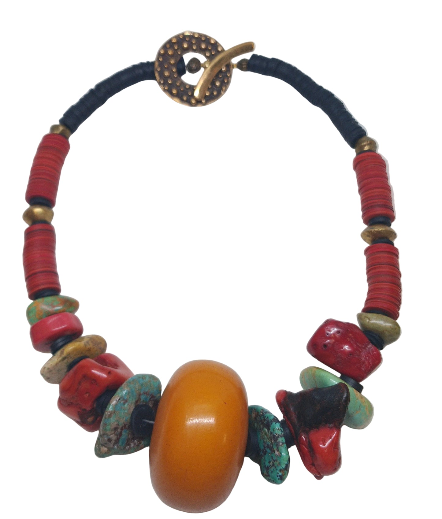 Tribal Amber & Coral Statement Necklace