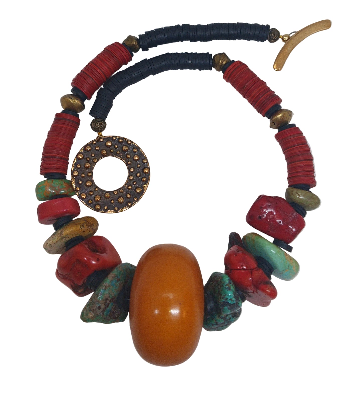 Tribal Amber & Coral Statement Necklace