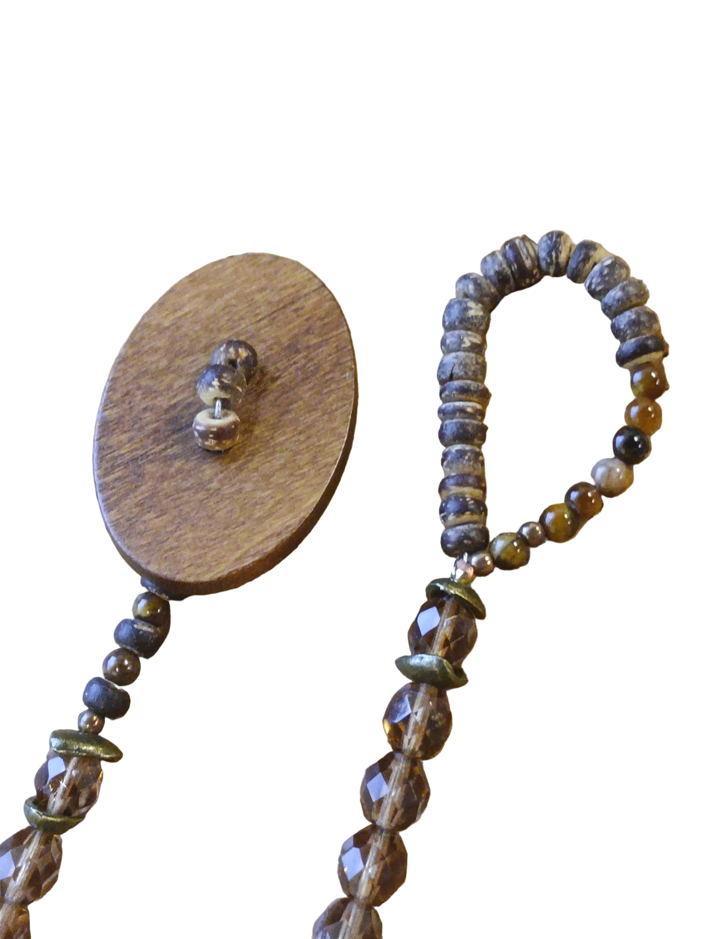 Earthen Mosaic Statement Necklace — Filigree Focal, African Trade Beads & Smoky Crystal